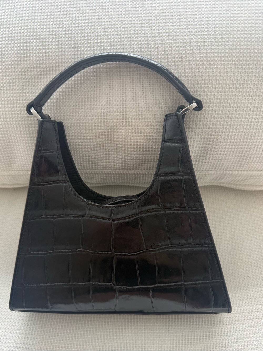 STAUD SMALL REY Black Croc-Embossed Bag